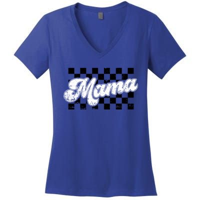 Retro Mama Checkered Vintage Mothers Day Mom Women Women's V-Neck T-Shirt