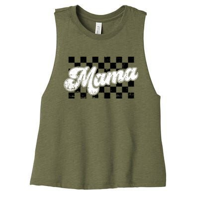 Retro Mama Checkered Vintage Mothers Day Mom Women Women's Racerback Cropped Tank