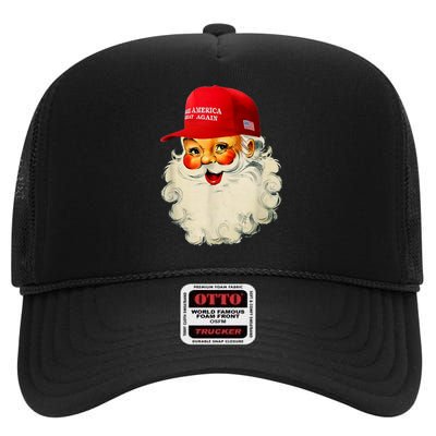 Retro Make Christmas Great Again Trump Christmas Maga Santa High Crown Mesh Back Trucker Hat