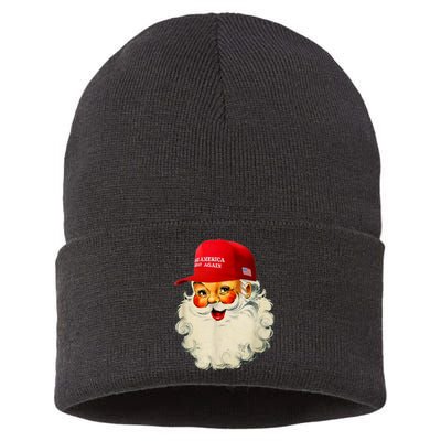 Retro Make Christmas Great Again Trump Christmas Maga Santa Sustainable Knit Beanie