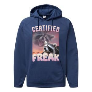 Racoon Meme Certified Freak Eat Cement Cursed Racoon Funny Performance Fleece Hoodie