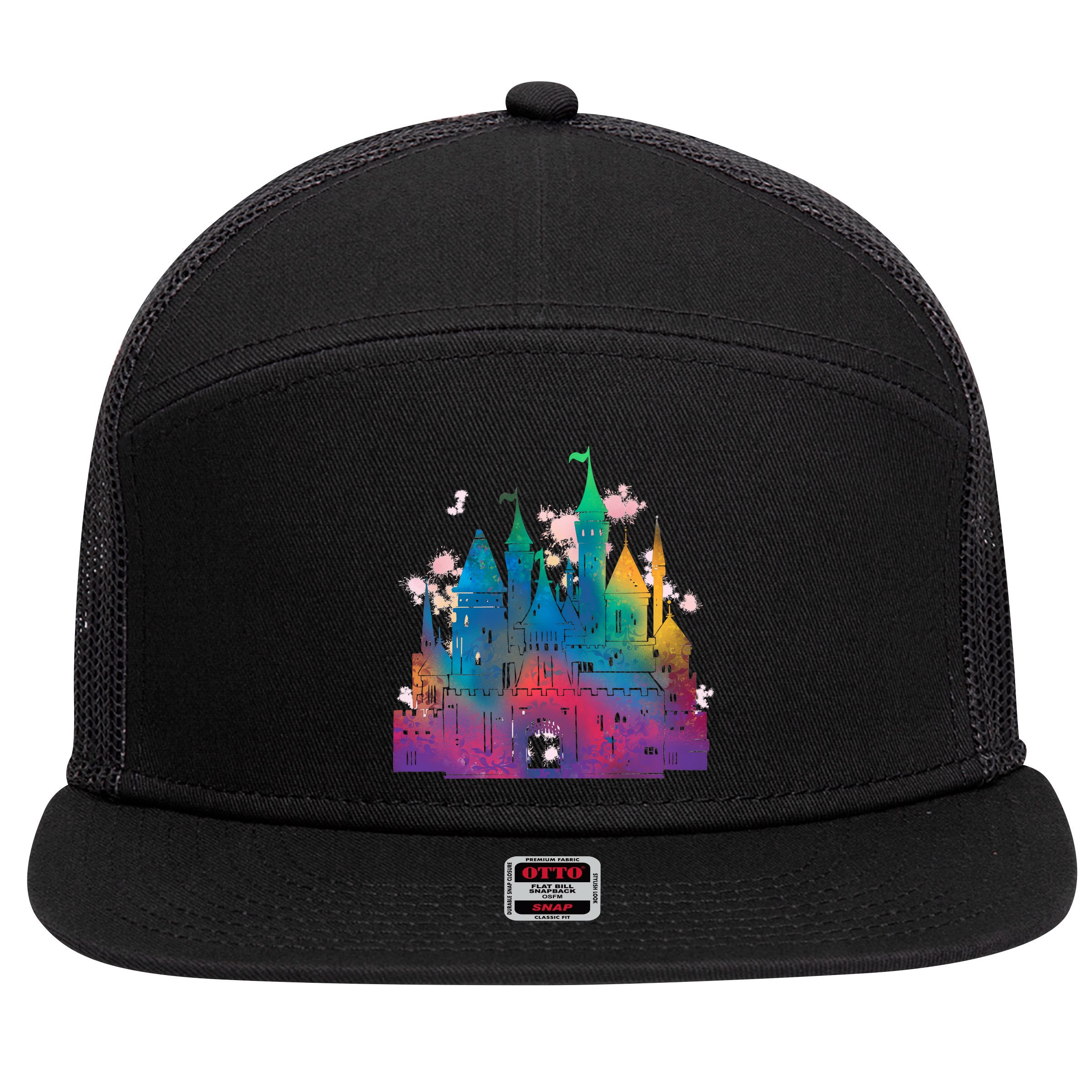 Rainbow Magical Castle 7 Panel Mesh Trucker Snapback Hat