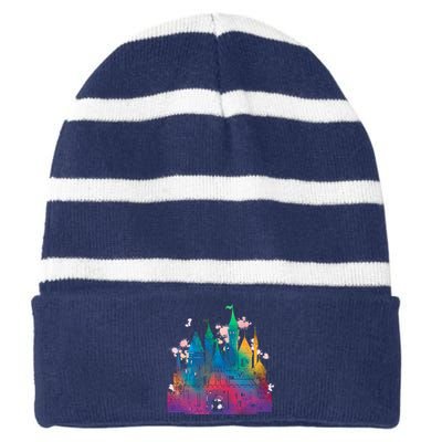 Rainbow Magical Castle Striped Beanie with Solid Band