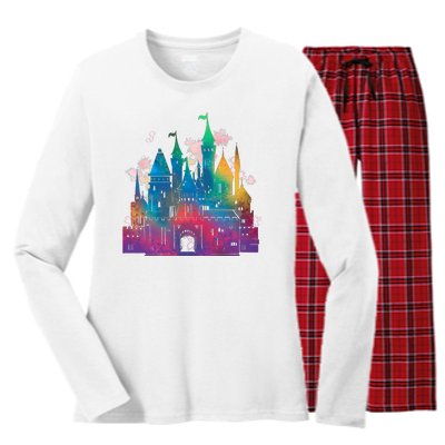 Rainbow Magical Castle Women's Long Sleeve Flannel Pajama Set 