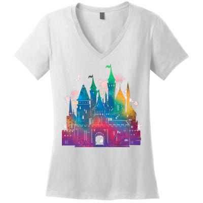 Rainbow Magical Castle Women's V-Neck T-Shirt