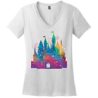 Rainbow Magical Castle Women's V-Neck T-Shirt