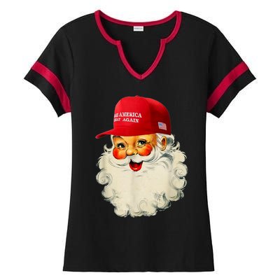 Retro Make Christmas Great Again Trump Christmas Maga Santa Gift Ladies Halftime Notch Neck Tee