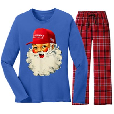 Retro Make Christmas Great Again Trump Christmas Maga Santa Gift Women's Long Sleeve Flannel Pajama Set 