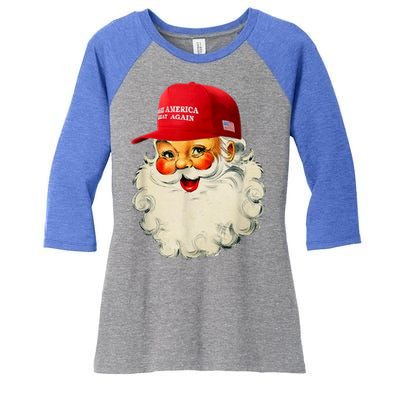 Retro Make Christmas Great Again Trump Christmas Maga Santa Gift Women's Tri-Blend 3/4-Sleeve Raglan Shirt