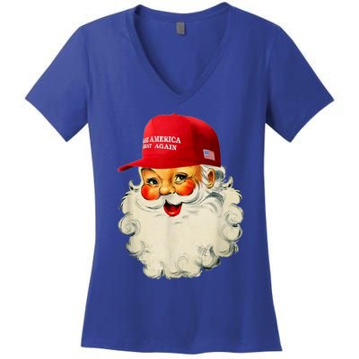 Retro Make Christmas Great Again Trump Christmas Maga Santa Gift Women's V-Neck T-Shirt