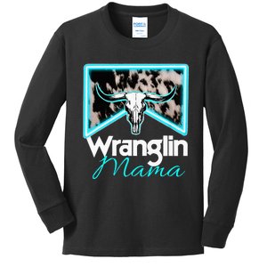 Rodeo Mama Cowgirl Rodeo Mom Western Cowhide Wranglin Mama Kids Long Sleeve Shirt