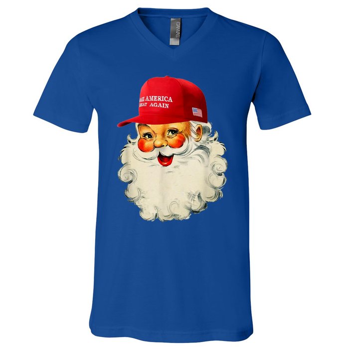 Retro Make Christmas Great Again Trump Christmas Maga Santa Gift V-Neck T-Shirt