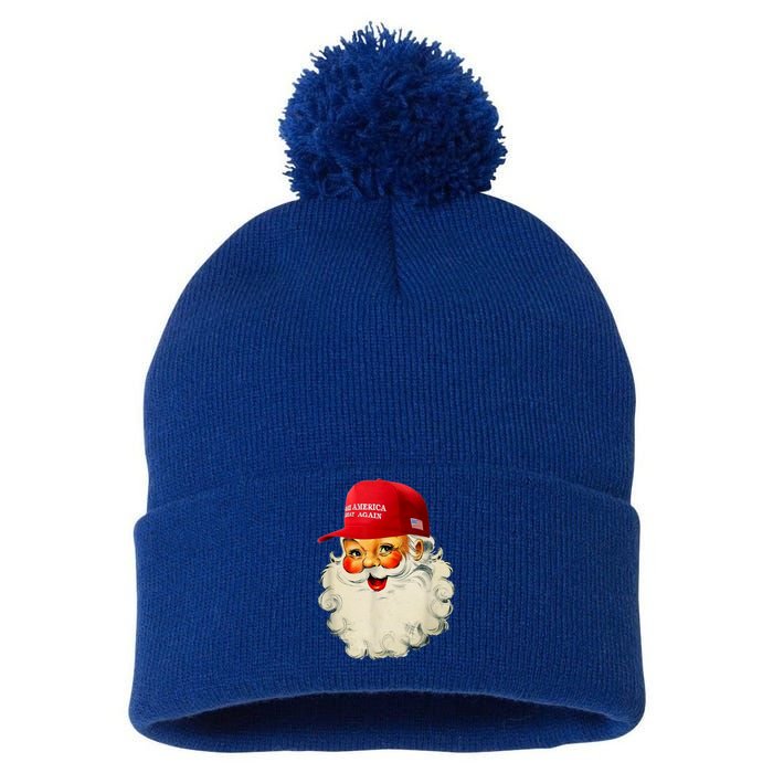 Retro Make Christmas Great Again Trump Christmas Maga Santa Gift Pom Pom 12in Knit Beanie