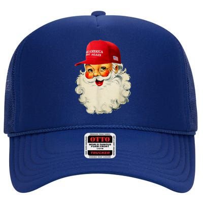 Retro Make Christmas Great Again Trump Christmas Maga Santa Gift High Crown Mesh Back Trucker Hat