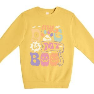 Retro My Dog Is My Boo Funny Dog Mom Pet Lovers Halloween Gift Premium Crewneck Sweatshirt