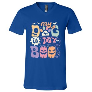 Retro My Dog Is My Boo Funny Dog Mom Pet Lovers Halloween Gift V-Neck T-Shirt