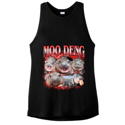 Red Moo Deng Meme Hippo Ladies PosiCharge Tri-Blend Wicking Tank