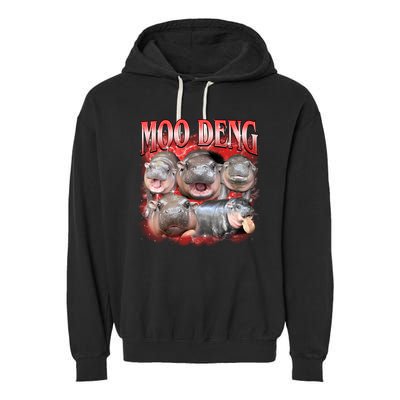 Red Moo Deng Meme Hippo Garment-Dyed Fleece Hoodie
