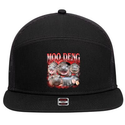 Red Moo Deng Meme Hippo 7 Panel Mesh Trucker Snapback Hat