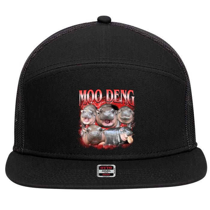 Red Moo Deng Meme Hippo 7 Panel Mesh Trucker Snapback Hat