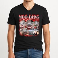 Red Moo Deng Meme Hippo V-Neck T-Shirt