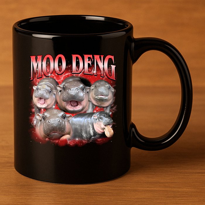 Red Moo Deng Meme Hippo 11oz C Handle Ceramic Mug