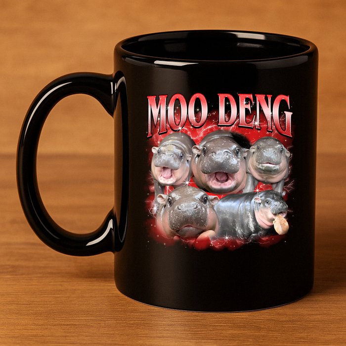 Red Moo Deng Meme Hippo 11oz C Handle Ceramic Mug