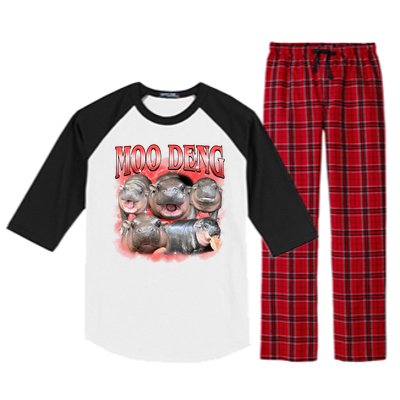 Red Moo Deng Meme Hippo Raglan Sleeve Pajama Set