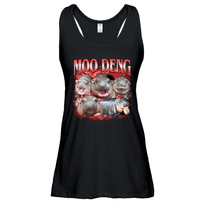 Red Moo Deng Meme Hippo Ladies Essential Flowy Tank