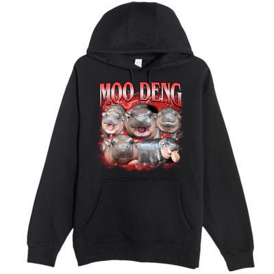 Red Moo Deng Meme Hippo Premium Pullover Hoodie