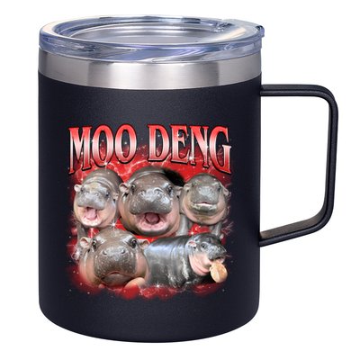 Red Moo Deng Meme Hippo 12oz Stainless Steel Coffee Mug