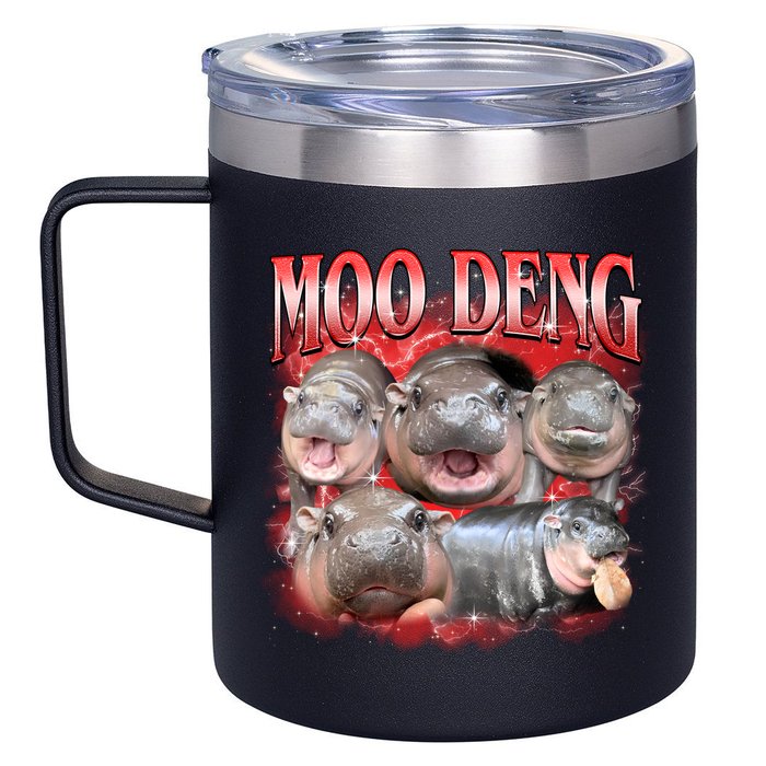 Red Moo Deng Meme Hippo 12oz Stainless Steel Coffee Mug