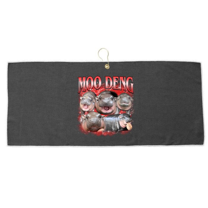 Red Moo Deng Meme Hippo Large Microfiber Waffle Golf Towel