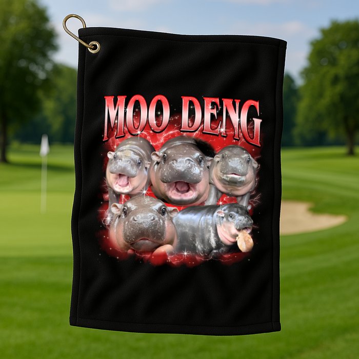 Red Moo Deng Meme Hippo Golf Towel