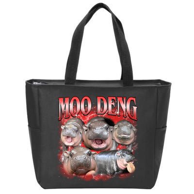 Red Moo Deng Meme Hippo Zip Tote Bag
