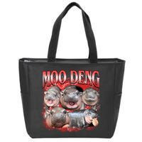 Red Moo Deng Meme Hippo Zip Tote Bag