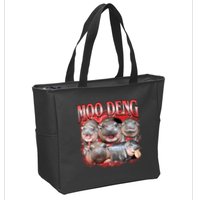 Red Moo Deng Meme Hippo Zip Tote Bag