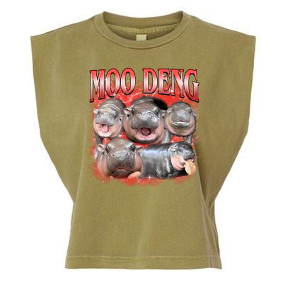 Red Moo Deng Meme Hippo Garment-Dyed Women's Muscle Tee