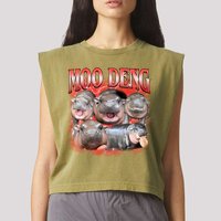 Red Moo Deng Meme Hippo Garment-Dyed Women's Muscle Tee