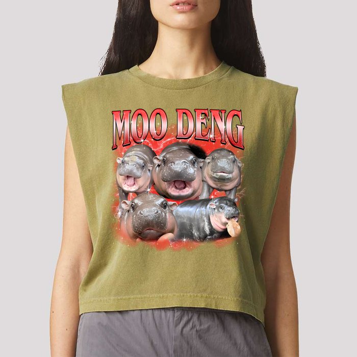 Red Moo Deng Meme Hippo Garment-Dyed Women's Muscle Tee