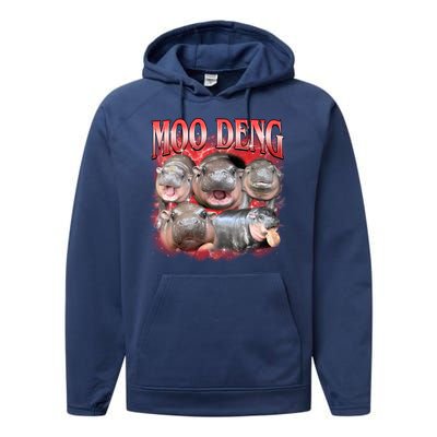 Red Moo Deng Meme Hippo Performance Fleece Hoodie