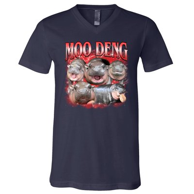 Red Moo Deng Meme Hippo V-Neck T-Shirt