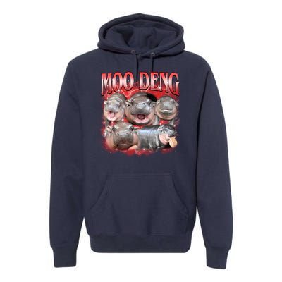 Red Moo Deng Meme Hippo Premium Hoodie