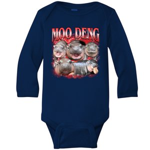 Red Moo Deng Meme Hippo Baby Long Sleeve Bodysuit