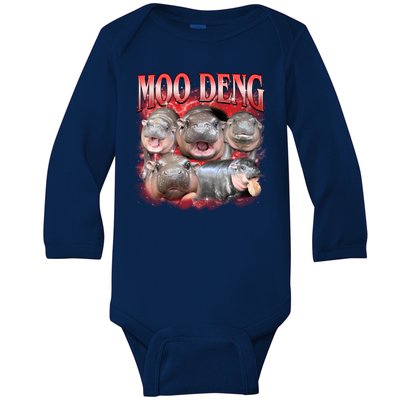 Red Moo Deng Meme Hippo Baby Long Sleeve Bodysuit