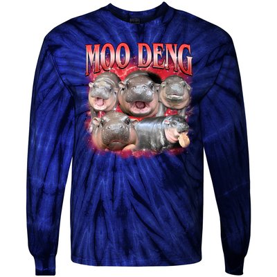 Red Moo Deng Meme Hippo Tie-Dye Long Sleeve Shirt