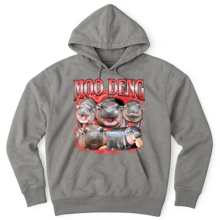Red Moo Deng Meme Hippo Hoodie