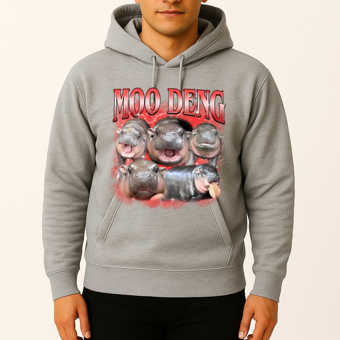 Red Moo Deng Meme Hippo Hoodie
