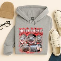 Red Moo Deng Meme Hippo Hoodie