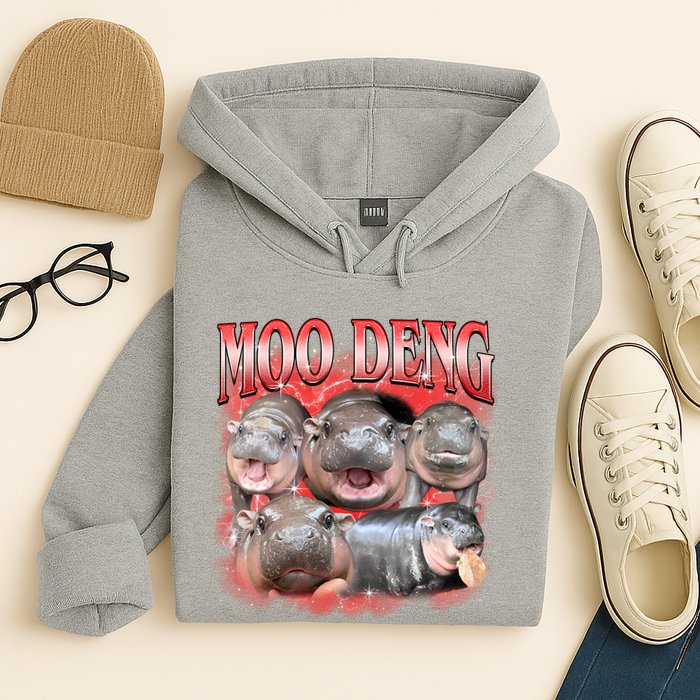 Red Moo Deng Meme Hippo Hoodie